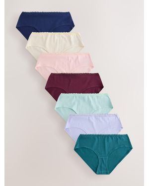 Next Short Cotton And Lace Knickers 7 Pack - Blue