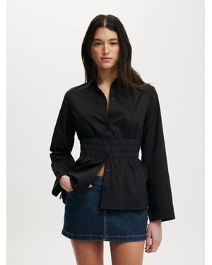 Cotton On Gathered Long Sleeve Shirt With Cinched Waist - Black