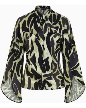 Hot Squash Statement Sleeve Blouse With Bow Ties - Black
