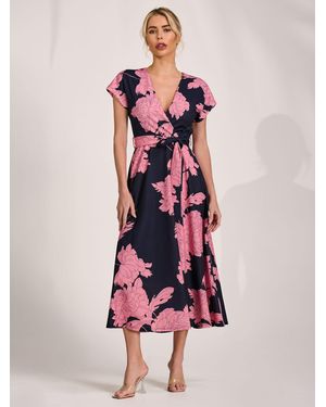 Jolie Moi Kimono Sleeve Print Scuba Midaxi Dress - Pink