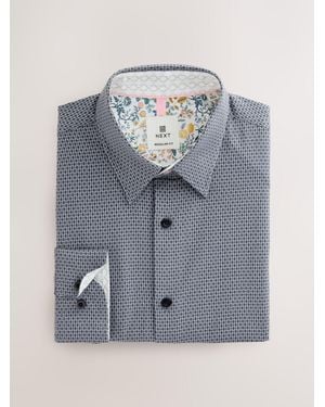 Next Cotton Rich Trimmed Textured Shirt - Blue