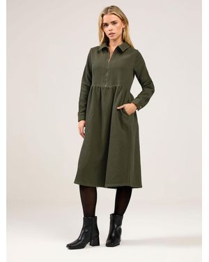 M Com Petite Zip Detail Twill Dress - Green
