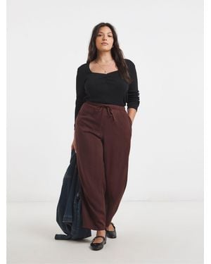 Simply Be Tie Waist Linen Barrel Leg Pants - Brown