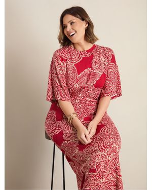Live Unlimited Print Pleated Waist T-Shirt Dress - Red