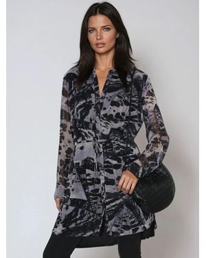 Religion Tory Button Through Kaftan Dress With Tie Waist Belt And Frill Detailing - Gray