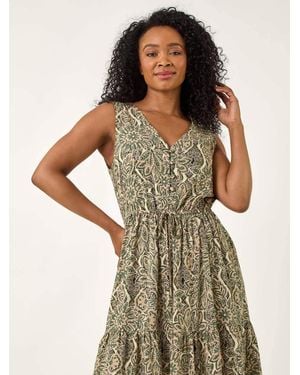 Roman Petite Paisley Tie Waist Dress - Natural