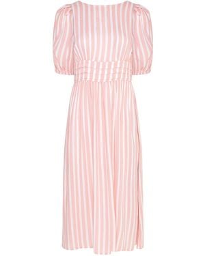 PixieGirl Petite Stripe Short Sleeve Midi Dress - Pink