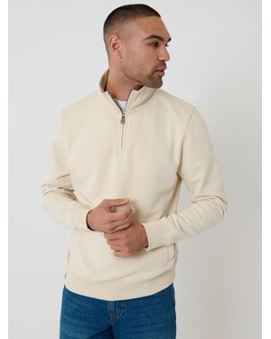 Threadbare Quarter Zip Neck Sweatshirt - Natural