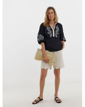 JD Williams Embroidered Poplin Tunic Top - Black