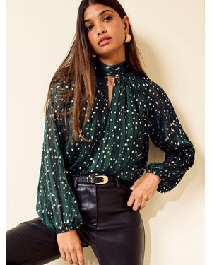 Friends Like These And Foil Chiffon High Neck Long Sleeve Blouse - Blue