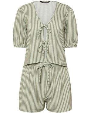 PixieGirl Petite Stripe Tie Front Top And Loungewear Set - Green