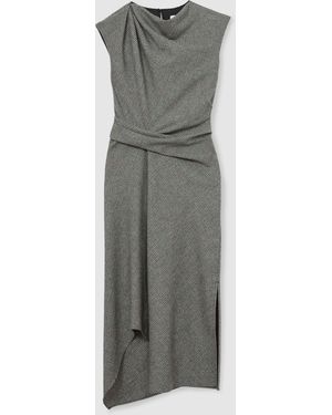 Reiss Petite Wool-Blend Check Tailored Midi Dress - Gray