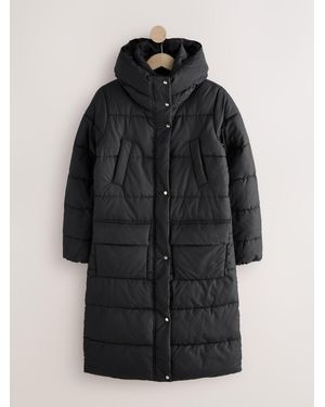 Next Shower Resistant Padded Hooded Longline Coat - Black