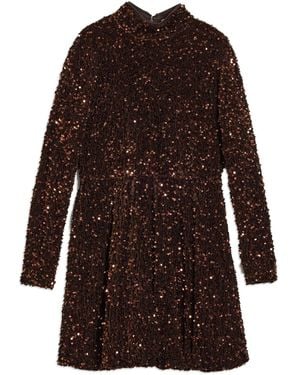 Albaray Velvet & Sequin Puff Ball Short Dress - Brown