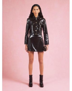 River Island Faux Leather Croc Print Harrington Jacket - Pink