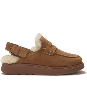 Fitflop Gen-Ff Suede Shearling Loafer Back-Strap Mules - Brown