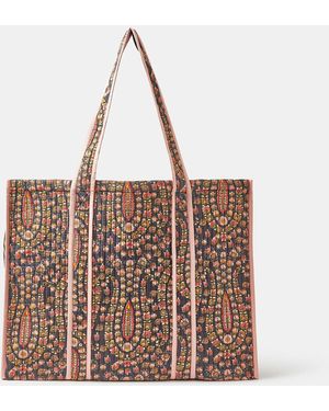 Accessorize Floral Print Quilted Shopper Bag - Red