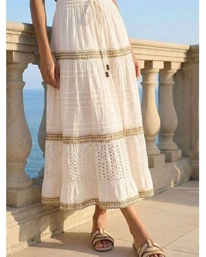 Roman Broderie Cotton Tiered Maxi Skirt - Natural