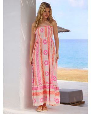 South Beach Jacquard Smocked Bandeau Tiered Maxi Dress - Pink