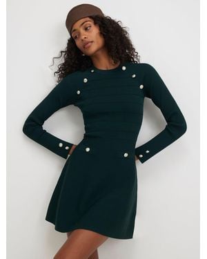 River Island Long Sleeve Button Ribbed Military Dress - Blue