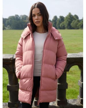 Threadbare Mid Length Hooded Puffer Coat - Pink
