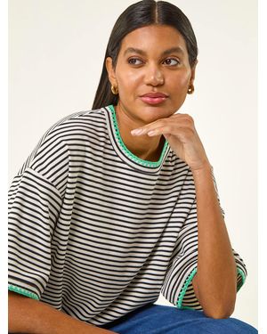 Roman Stripe Print Stretch Tunic Top - White