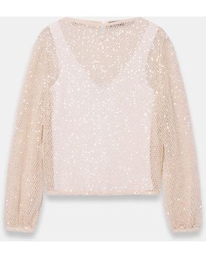 Mint Velvet Sequin Layered Balloon Top - White