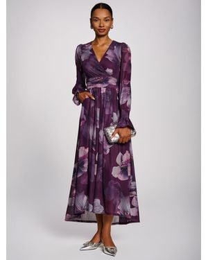 Jolie Moi Long Sleeve V-Neck Mesh Maxi Dress - Purple