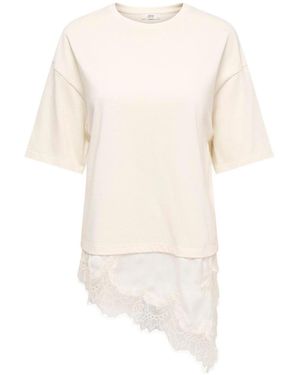Jdy Short Sleeve T-Shirt With Lace Hem - White
