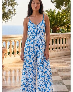 Roman Petite Textured Floral Jumpsuit - Blue