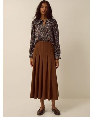 Monsoon Sonja Pleated Corduroy Midi Skirt - Brown