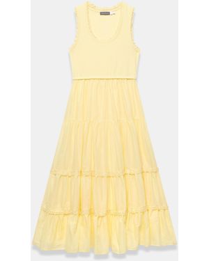 Mint Velvet Crochet Trim Tiered Midi Dress - Gelb