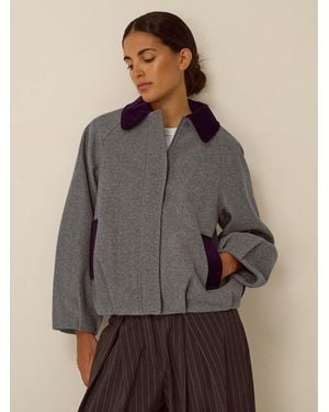 Monsoon Jess Velvet Trim Bomber Jacket - Gray