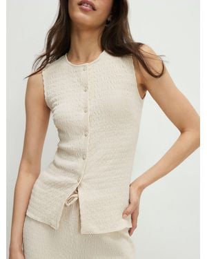 River Island Cream Sleeveless Textured Button Front Top - Natural