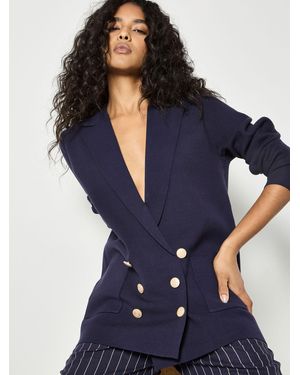 Apricot Rib Knitted Suit Jacket - Blue