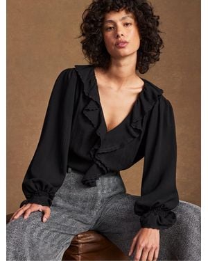 Ro&zo Ro & Zo Check Ruffle Front Trim Detail Blouse - Black