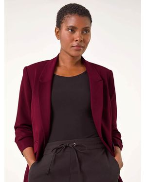 Roman Ruched Sleeve Stretch Blazer - Red