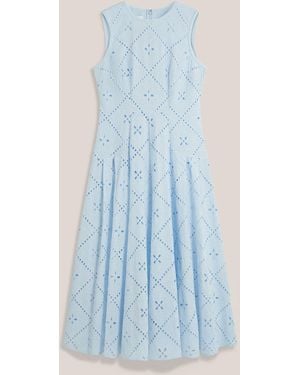 Hobbs Pale Petite Lexia Broiderie Dress - Blue