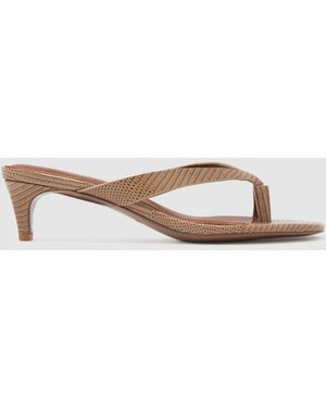 Reiss Mia Leather Lizard-Effect Kitten-Heel Sandals - Natural