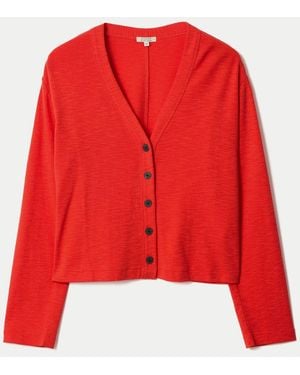 Jigsaw Cotton Luxe V-Neck Cardigan - Red