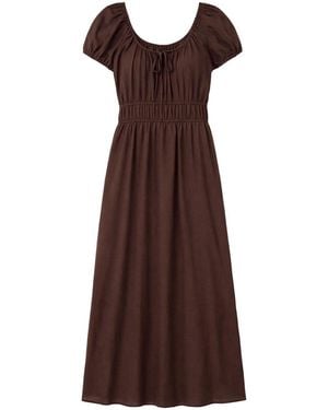 Ro & Zo Petite Gathered Neck Voile Dress - Brown
