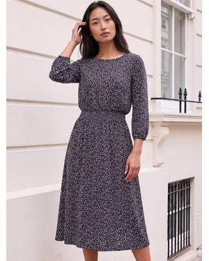 Roman Petite Floral Shirred Waist Dress - Purple