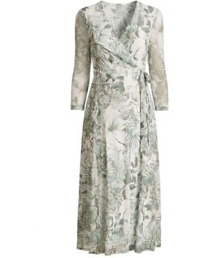 Gina Bacconi Nancie Floral Mesh Faux Wrap Dress - White