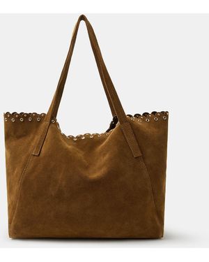 Accessorize Eyelet Detail Suede Tote Bag - Brown