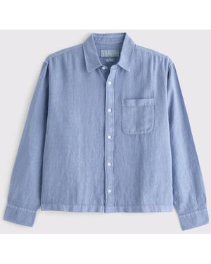Abercrombie & Fitch Linen Cropped Shirt - Blau