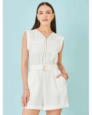 Yumi' Utility Style Playsuit - White