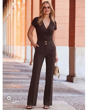 Sosandar Petite Contour Waist Kick Flare Pants - Brown