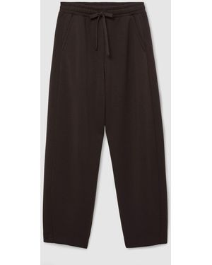 Reiss Dark Chocolate Abigail Petite Premium Interlock Barrel-Leg Joggers - White