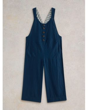 White Stuff Viola 100% Linen Dungarees - Blue
