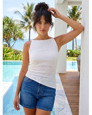 Roman Ivory Textured Ruched Top
